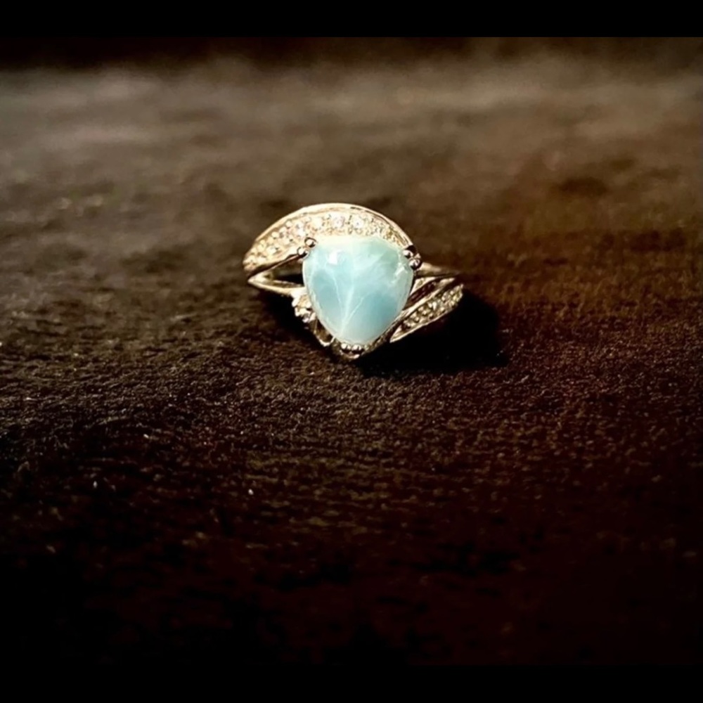 Sterling silver Larimar ring with white sapphires